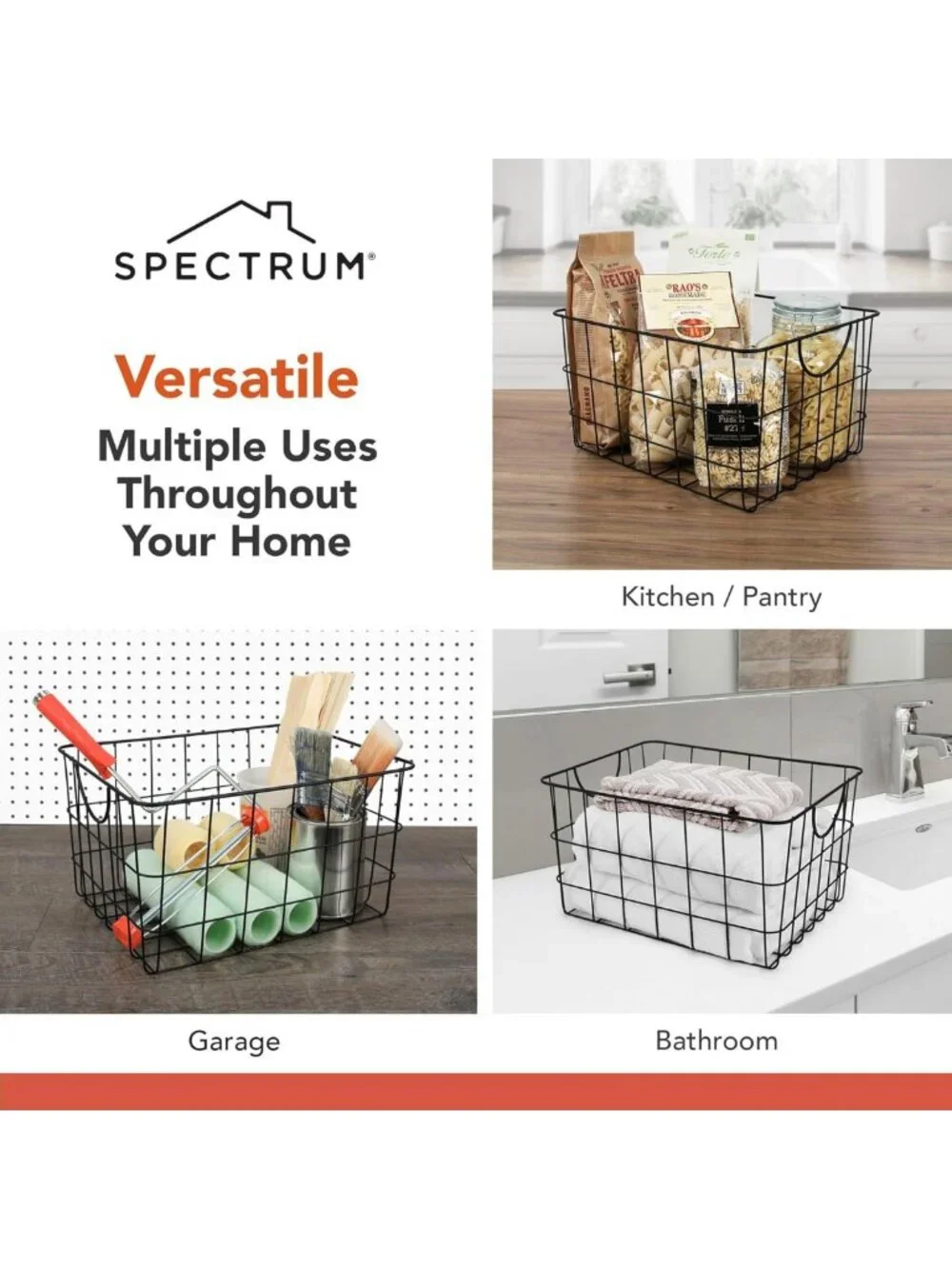 Large Black Metal Wire Basket with Handle - Utility Storage Bin for Kitchen